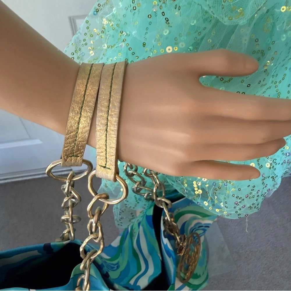 ππ©΅π Vintage G&P Juicy Couture large Gold bag charm tote bag purse blue green - Picture 9 of 15